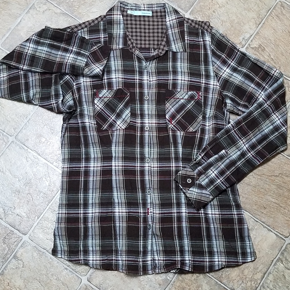 NWOT brown plaid shirt